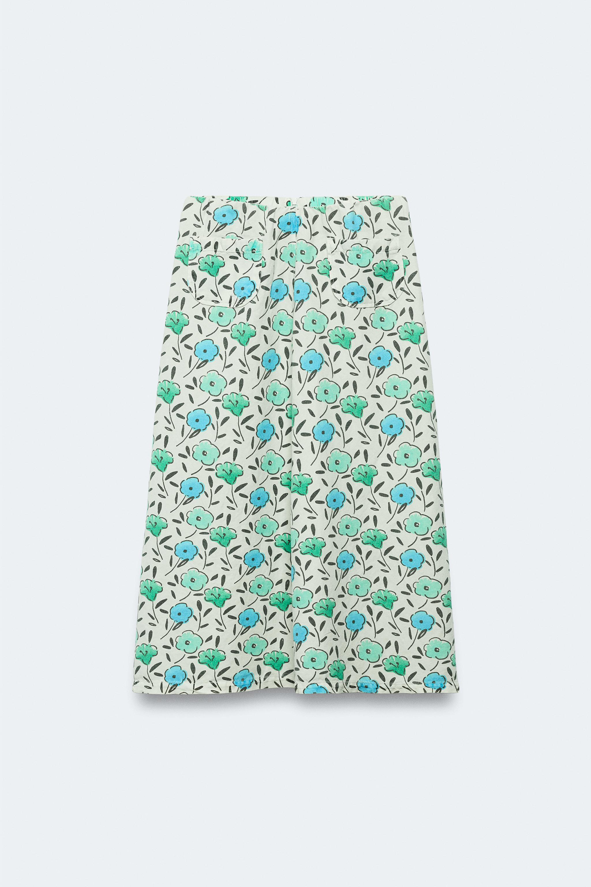 LIMITED EDITION FLORAL LINEN BLEND MIDI SKIRT